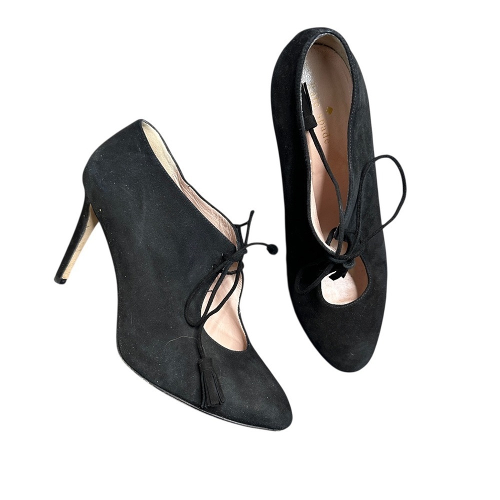Kate Spade Black Suede Heels with‎ Tassel Detail